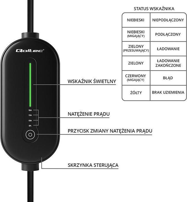 Produktbild Qoltec Mobile Ladegerät (Typ 2, 3.50 kW, 16 A)