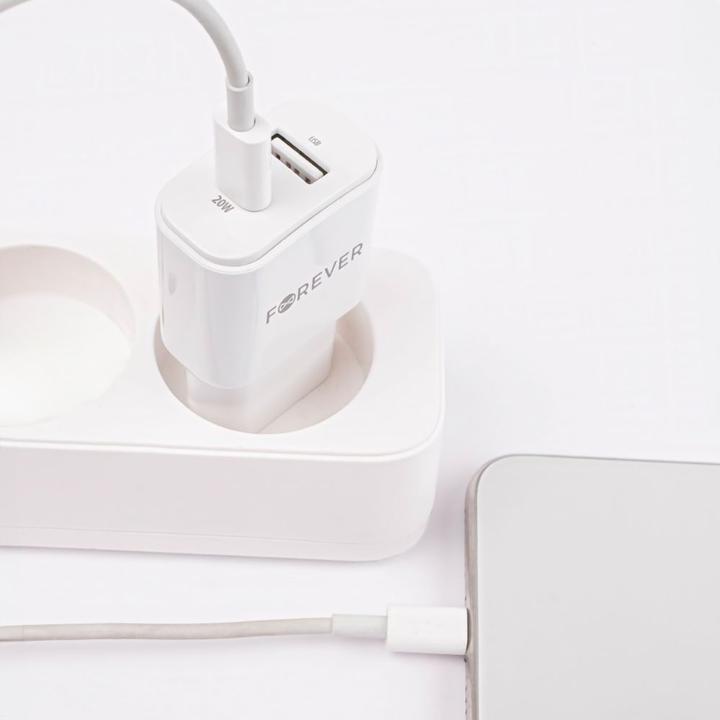 Actual product image Forever TC-01-20AC PD QC charger 1x USB-C 1x USB 20W white (20 W, 2 ports)