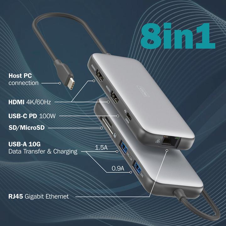 Actual product image Digitus USB-C docking station, 8-port (USB-C, 8 ports)