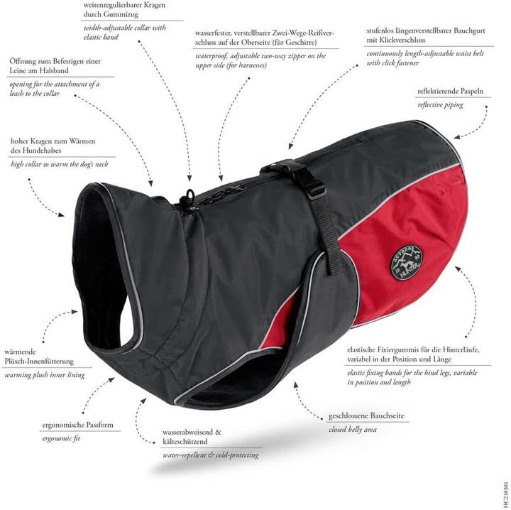 Immagine prodotto Hunter Cappotto Uppsala Cozy 25 cm Antracite/Rosso - (65427) (25, Cappotto per cani)