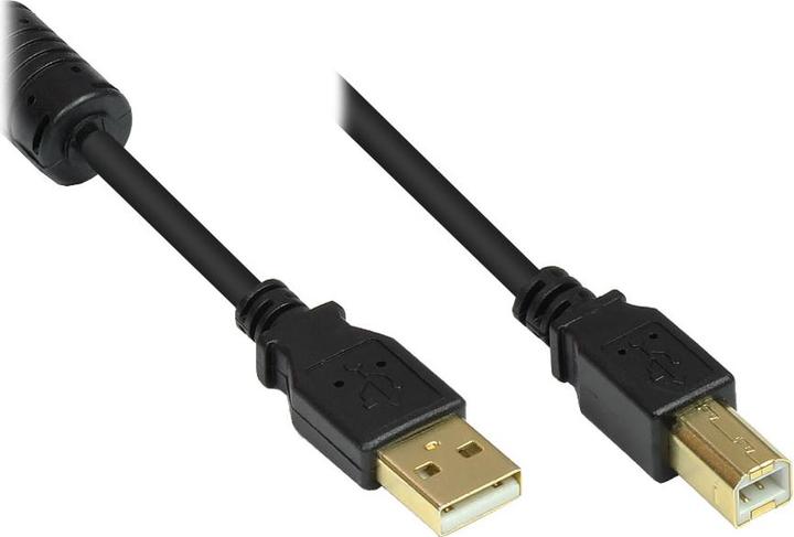 Produktbild Good Connections Anschlusskabel USB 2.0 Stecker A an Stecker B, mit Ferritkern, vergoldet, schwarz, 3m (3 m, USB 2.0)