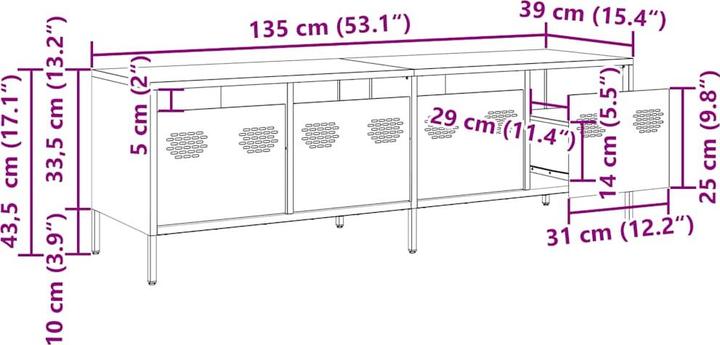 Produktbild vidaXL TV Schrank Fernsehtisch Fernsehschrank Lowboard Weiss Kaltgewalzter Stahl (135 x 39 x 43.5 cm)