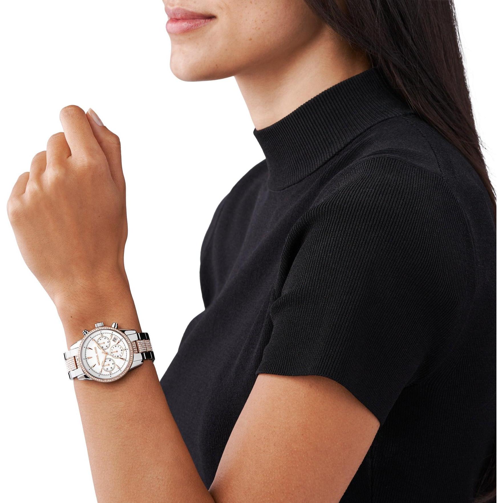 Thumbnail - Michael Kors, Armbanduhr, Ritz, Silber, Rosa, (Chronograph, Analoguhr, 37 mm)