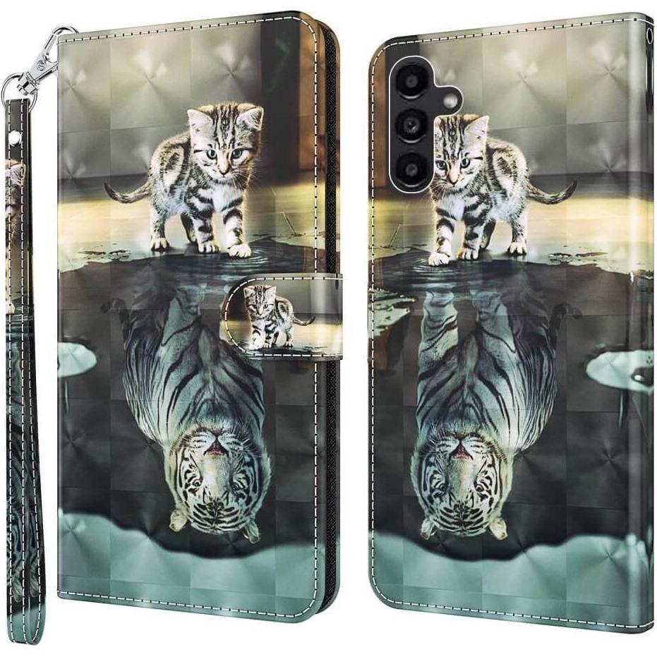 Cover-Discount Galaxy A14 - Etui Glitzer Effekt Katze (Samsung Galaxy A14), Smartphone Hülle, Mehrfarbig