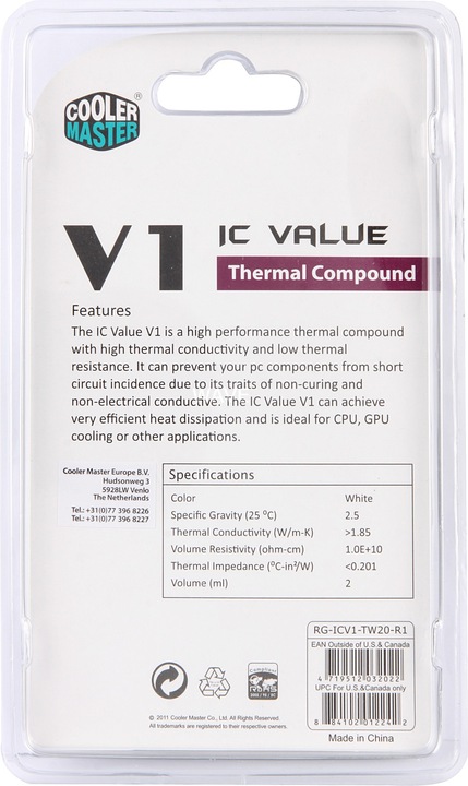 Image du produit Cooler Master Valeur IC V1 (1.85 W/m K, 2.50 g)