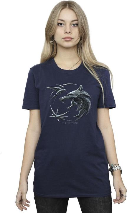 Actual product image Netflix Womens/Ladies The Witcher Wolf Logo Cotton Boyfriend T-Shirt (XL)