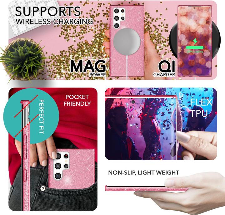 Produktbild Nalia Glitzer Silikon Hülle mit 2x Displayschutz (Samsung Galaxy S23 Ultra)