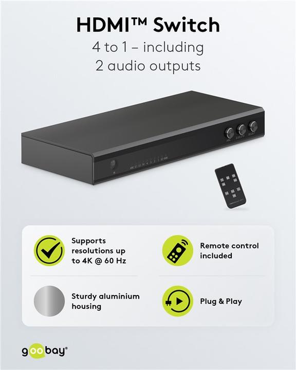 Actual product image Goobay HDMI switch box 4 to 1 with audio output