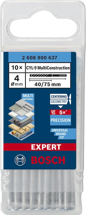 Immagine prodotto Bosch Professional Zubehör Trapano Expert CYL-9 MultiConstruction, 4 x 40 x 75 mm, d 4 mm, 10 pezzi. (4 millimetri)