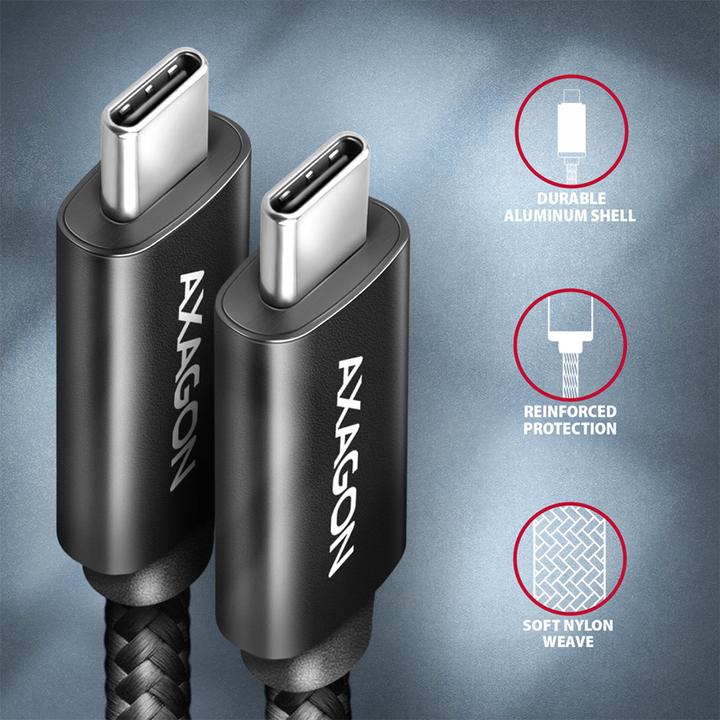 Actual product image Axagon BUCM432-CM10AB USB-C to USB-C cable, USB4 Gen 3×2, 1m, PD 100W, 8K HD, ALU, braided - black (1 m, USB 4.0, 100 W)