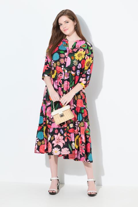 Immagine prodotto Ulla Popken Maxi abito con fiori, collo alto, maniche a 3/4 e volant (54)