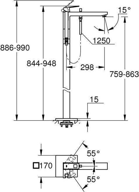 Produktbild Grohe Einhand-Wannenbatterie EUROCUBE 1/2" Bd-Mont chr