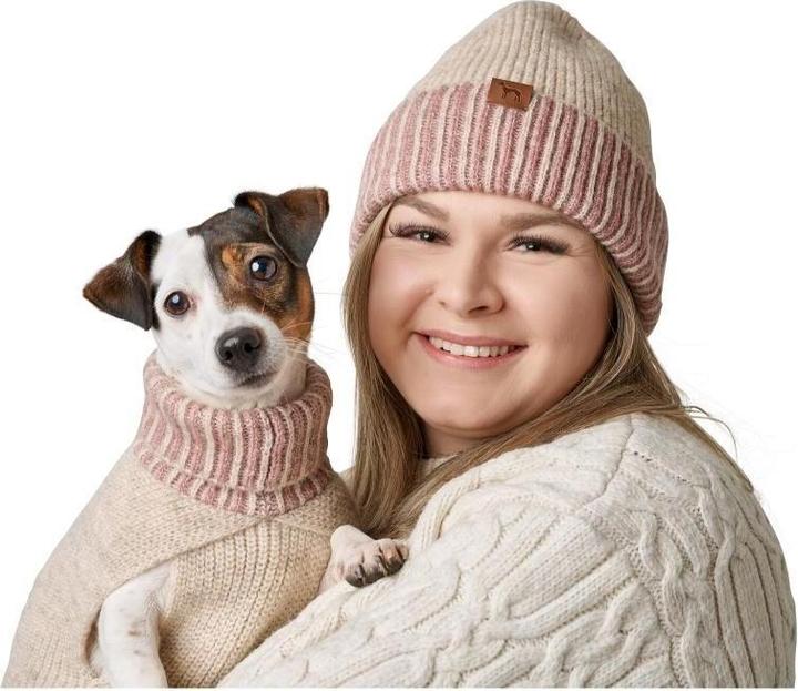 Actual product image Hunter Dogcoat Odense 40 + hat, beige/rose - (203535) (40, Dog jumper)