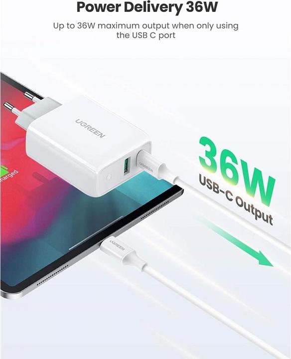 Produktbild Ugreen USB-A + USB-C 36W Ladegerät (36 W)