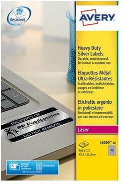 Produktbild Avery Dennison Etiketten Zweckform L6009, 45,7x21,2 mm, Typenschild, silber, Pk. 960 Stk