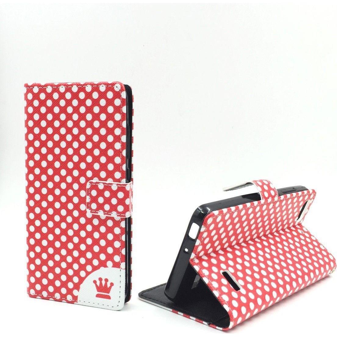 König Design Schutz Hülle für Huawei G Play Mini Polka Dot Rot Tasche Cover + 1 Panzer Schutz Glas (Huawei G Play Mini, ...