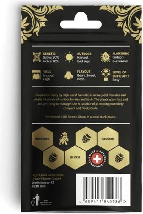 Image du produit High Level Genetics Graines Bombastic Berry 3pcs (2.43 g, Intérieur)