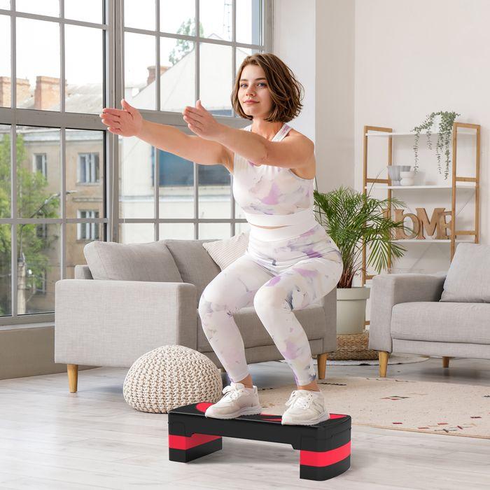 Produktbild Swisshandel24 Steppbrett Aerobic-Stepper höhenverstellbar mit 3 Stufen (10/15/20 cm) Rot