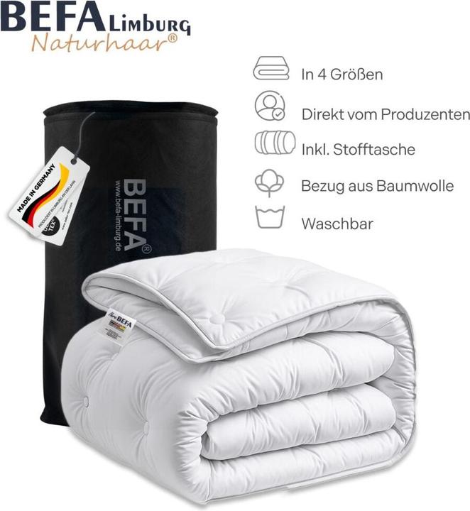 Produktbild BEFA Limburg Kamelhaar Bettdecke - 100% Kamelhaarfüllung, Sommerdecke (580 g, 155 x 220 cm)