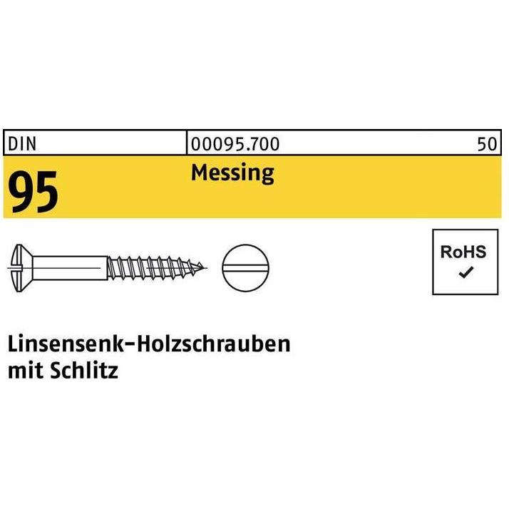 Schrauben, Holzschraube DIN 95 Linsensenkkopf Schlitz 3,5 x 20 Messing (200 Schrauben pro Stück)