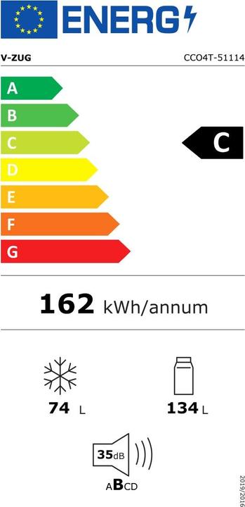 Energy Label V-Zug Refrigerator-freezer CombiCooler V4000 178KNI