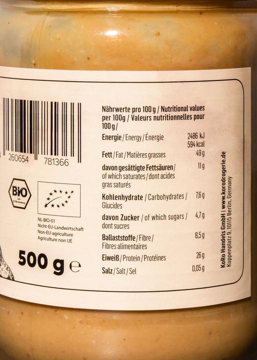 Nährwerte und Zutaten KoRo Erdnussmus (500 g)