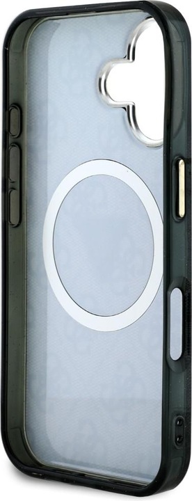 Immagine prodotto Guess Case IML Metal Glitter 4G Circle Triangle MagSafe for iPhone 16 black (Apple iPhone 16)
