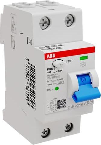 Produktbild ABB F202B-40/0.3-2TE FI-Schutzschalter TypB 2P 40A 300mA 3kA 2TE