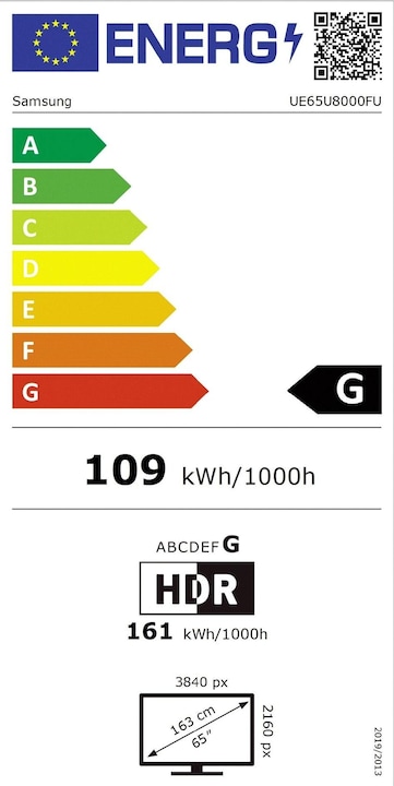 Energy Label Samsung UE65U8000F (65", U8000F, LED, 4K, 2025)
