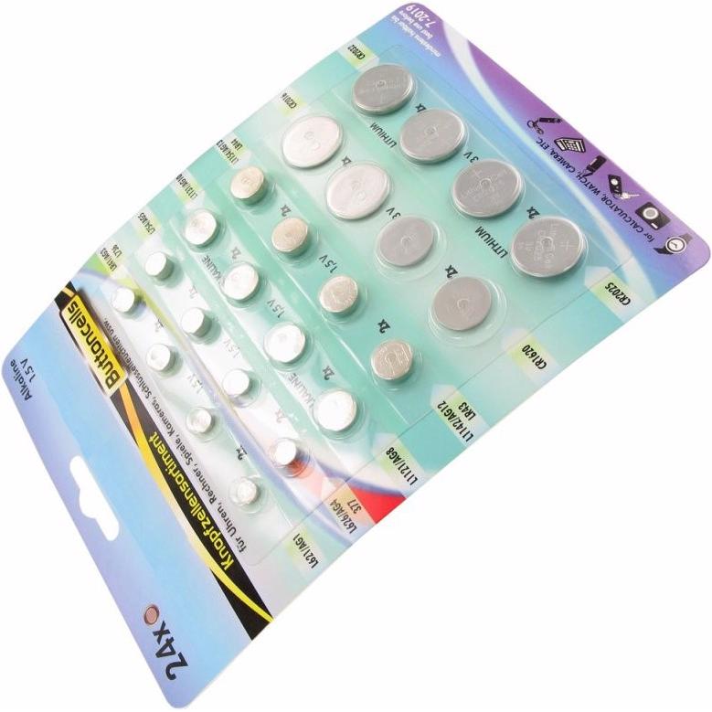 AccuCell 24 Alkaline und Lithium Knopfzellen Batterien sortiert im Set (24 Stk.), Batterien + Akkus