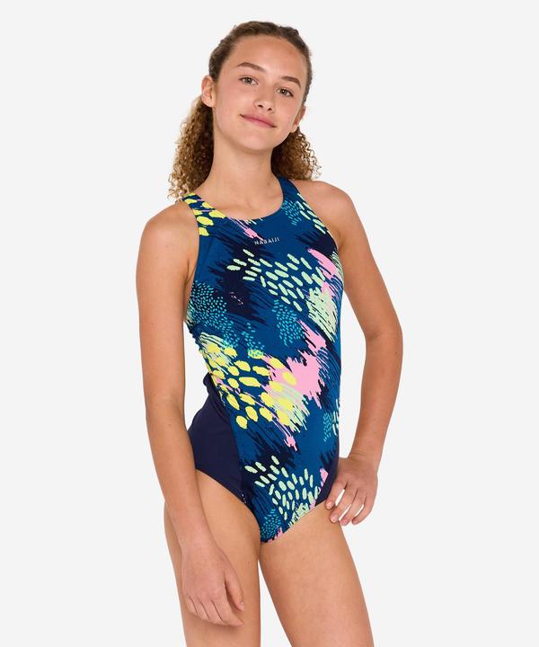 Produktbild Nabaiji Girls’ swimming 1-piece swimsuit - 500 Kamiye puno dark blue (140)