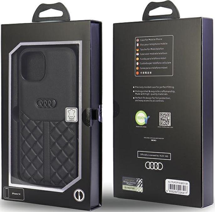 Actual product image Audi Genuine Leather iPhone 14 6.1" czarny/black hardcase AU-TPUPCIP14-Q8/D1-BK (Apple iPhone 13, Apple iPhone 14, Apple iPhone 15)