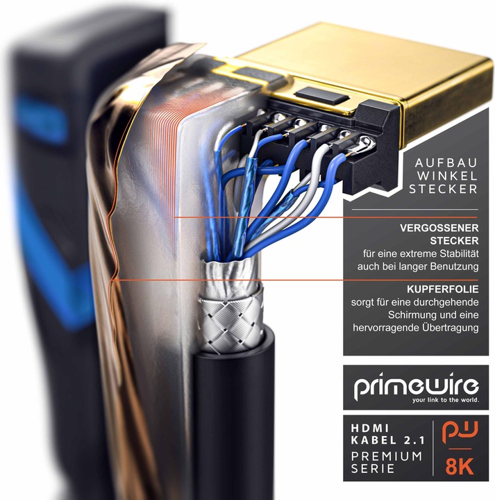 Immagine prodotto Primewire Cavo HDMI 2.1, 8K Premium UHD ad alta velocità, 7680x4320 @ 240 Hz con DSC - 4k @ 240Hz con DSC (1 m, HDMI)