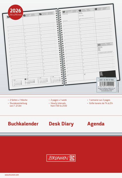 Actual product image BRUNNEN 1078101906 | Buchkalender Mod. 781 2026 | A4, Kunststoff, schwarz (A4, 1 week / 2 pages)