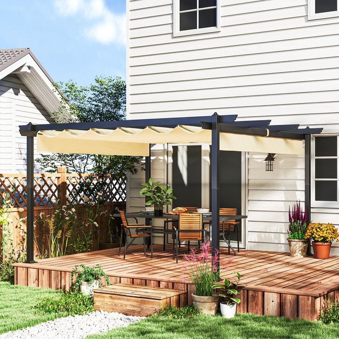 Actual product image Swisshandel24 Pergola ca. 4x4m, verstellbares Dach, Freistehend, Beige (390 cm, 390 cm)