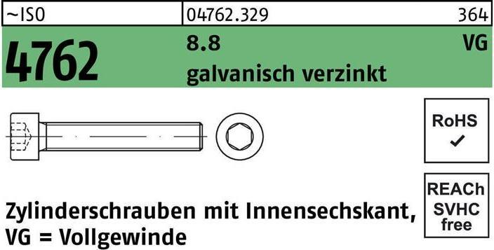 Produktbild Zylinderschraube ISO 4762 m.Innensechskant VG M 8 x 90 8.8 galvanisch verzinkt (100 Schrauben pro Stück)