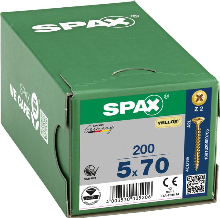 Actual product image Spax Screw R 88094 Countersunk head w.point/cross recess -PZ 5 x 70/60-Z Steel galvanised yellow (200 Screws per piece)