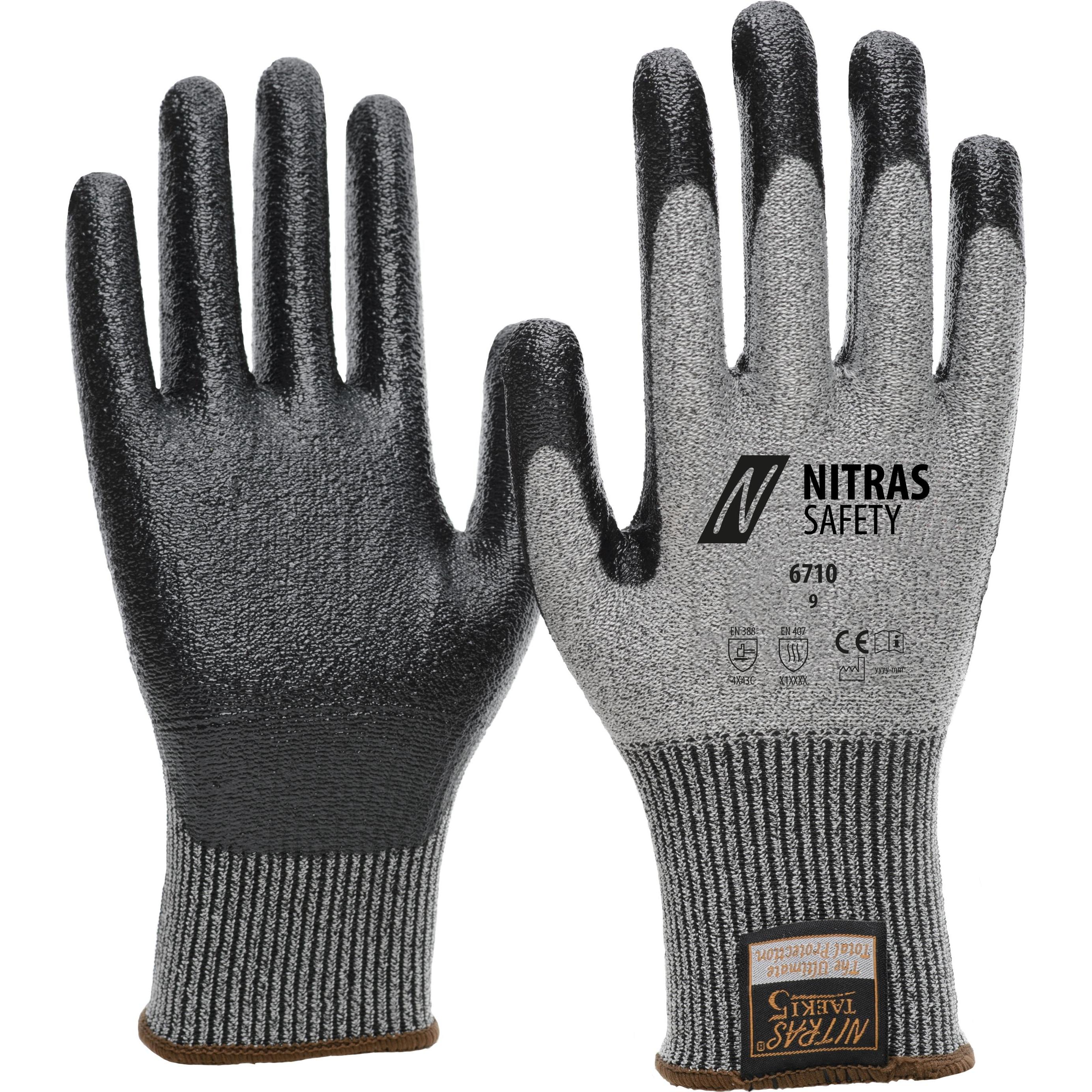 Nitras, Schutzhandschuhe, TAEKI Schnittschutzhandschuhe, TAEKI-Spezialgarn, grau, Nitril-Beschichtung, schwarz (Farbcod ...