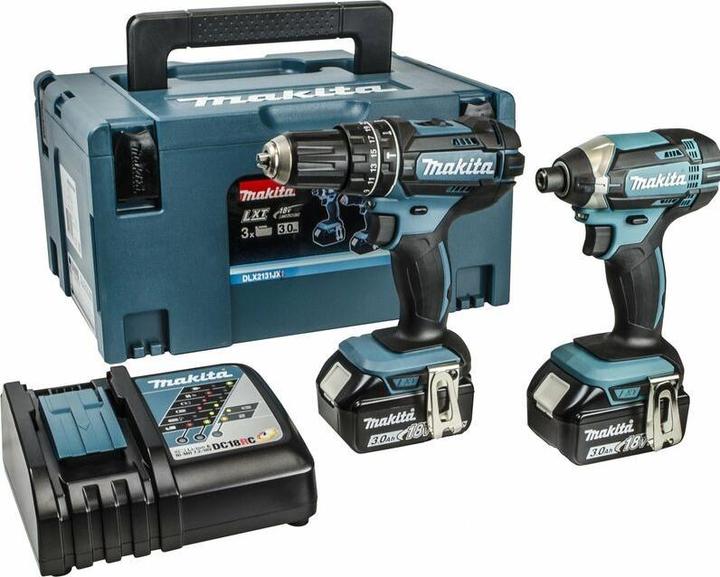 Productafbeelding Makita DLX2131JX 18V Accu Klopboormachine DHP482 + Slagschroevendraaier DTD152 Combiset (2x 3.0Ah accu)