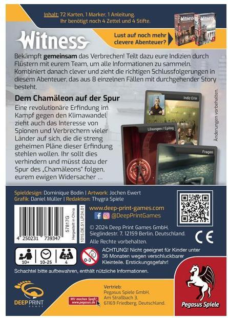 Produktbild Pegasus Witness – Dem Chamäleon auf der Spur (Deep Print Games) (Deutsch)