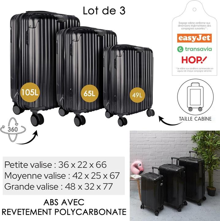 Image du produit Jet Lag valise new york noire x3 49l 65l 105l (40 l)