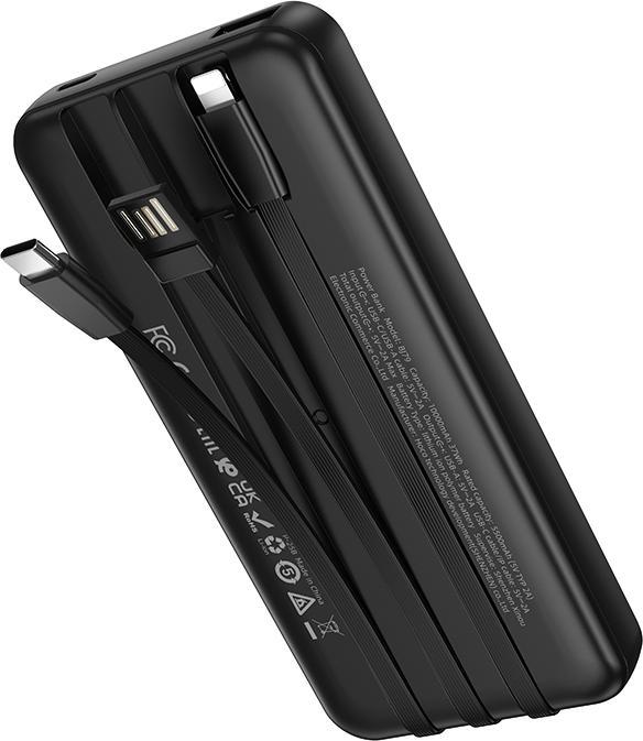 Produktbild Borofone Powerbank 10000mAh BJ79 Clever - USB - mit Typ-C und Lightning-Kabeln schwarz (10000 mAh, 10 W, 37 Wh)