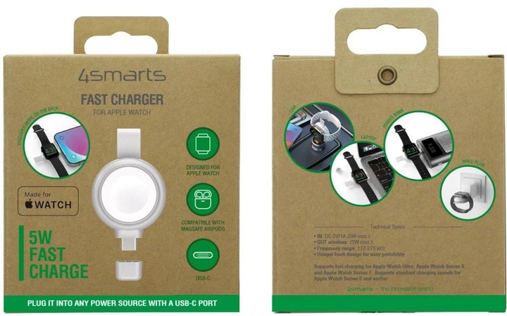Actual product image 4smarts MFi Fast Charger for Apple Watch silver