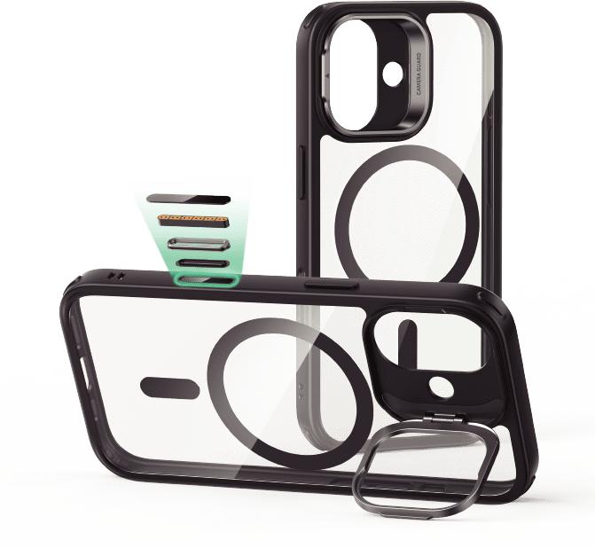 Actual product image ESR Classic Hybrid Magnetic Case (Camera Control, Stash Stand), for iPhone 17, Clear Black (Apple iPhone 17)