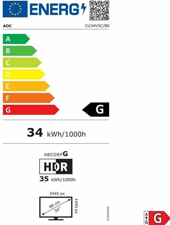 Energielabel AOC CU34V5C (34", 3440x1440,UWQHD) (3440 x 1440 pixels, 34")