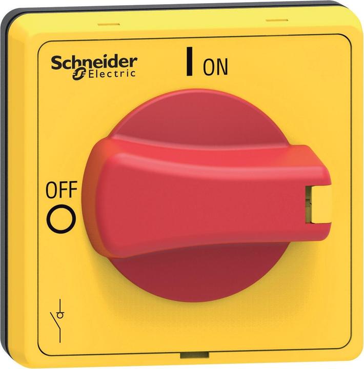 Actual product image Schneider TeSys VLS rotary handle for changeover switch (I-0-II), IEC IP65 and NEMA in red / yellow, 65x65mm