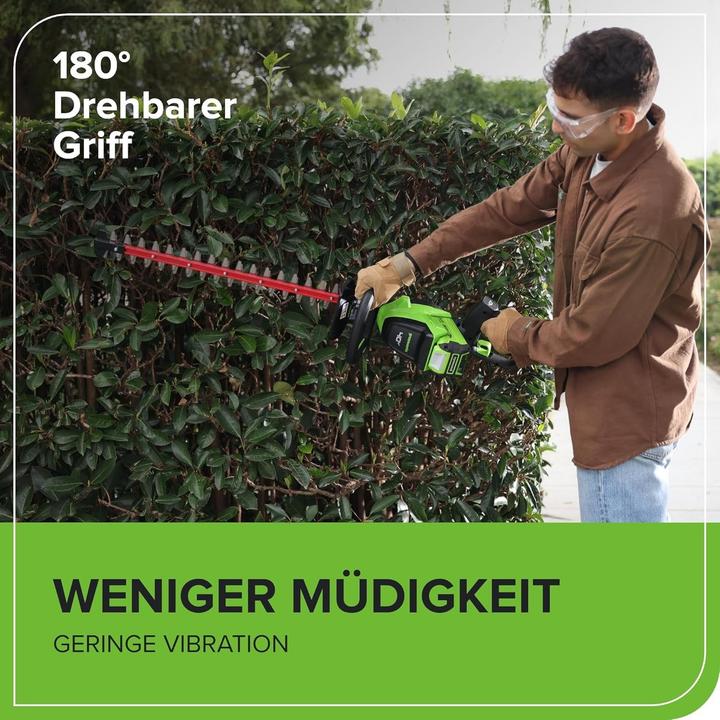 Image du produit Greenworks Taille-haie sans fil, lame double action, coupe 28 mm, 3400 tr/min, 3 kg (Fonctionnement sur batterie)