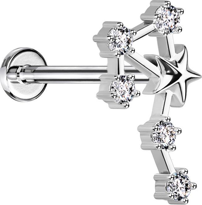 Produktbild Star Piercing Micro Labret Innengewinde silber Sternzeichen Waage mit Kristallen (Messing, Chirurgenstahl 316L)