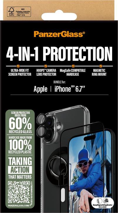 Productafbeelding PanzerGlass 4-in-1 Beschermingsbundel (1 Stuk, Apple iPhone 16 Plus)