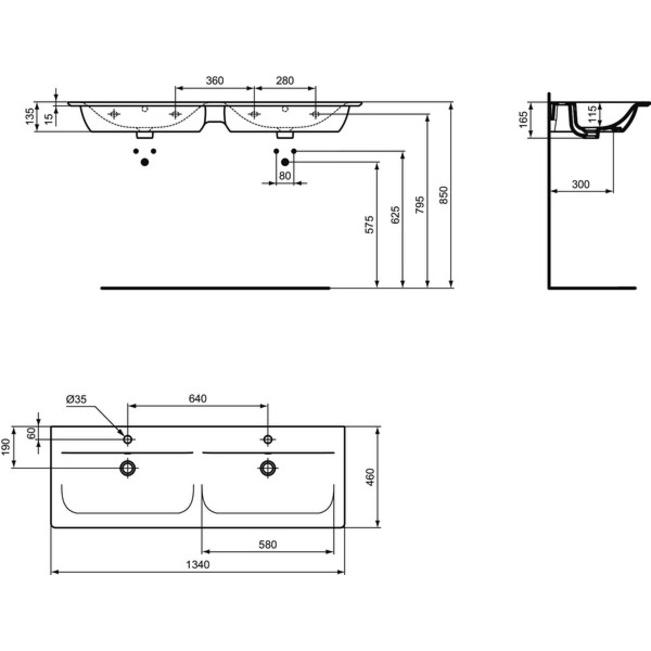 Thumbnail - Ideal Standard, Waschbecken, Connect Air Möbeldoppelwaschtisch 1340mm E0272 (460 mm, 1340 mm)